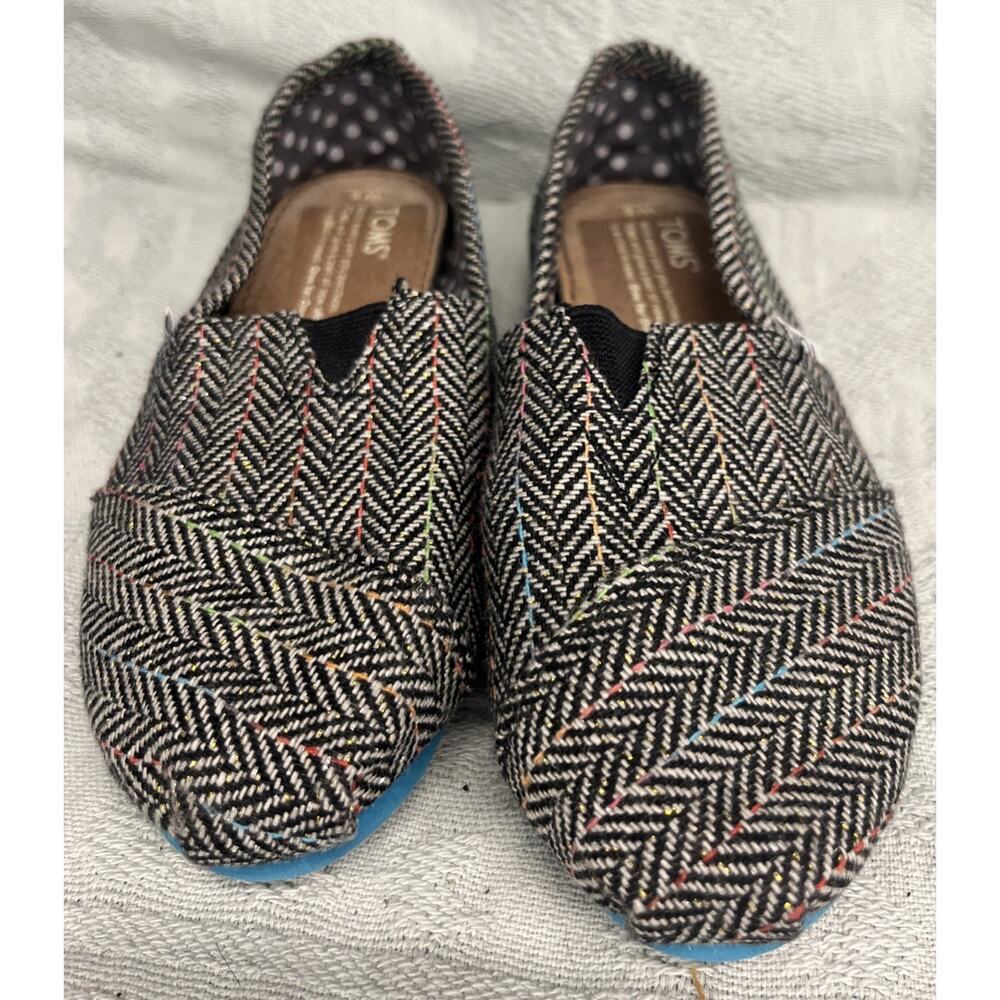 TOMS Women's Classics Brown Metallic Herringbone Slip On Flats size 5W
